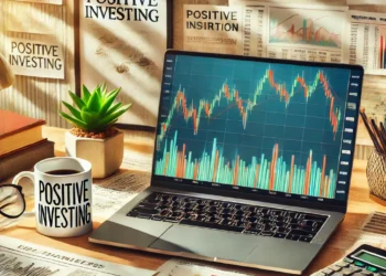 DALL·E 2024 10 31 10.14.05 A vibrant and motivating image of a workspace with a focus on investment and stock analysis. The desk is organized with a laptop displaying stock char