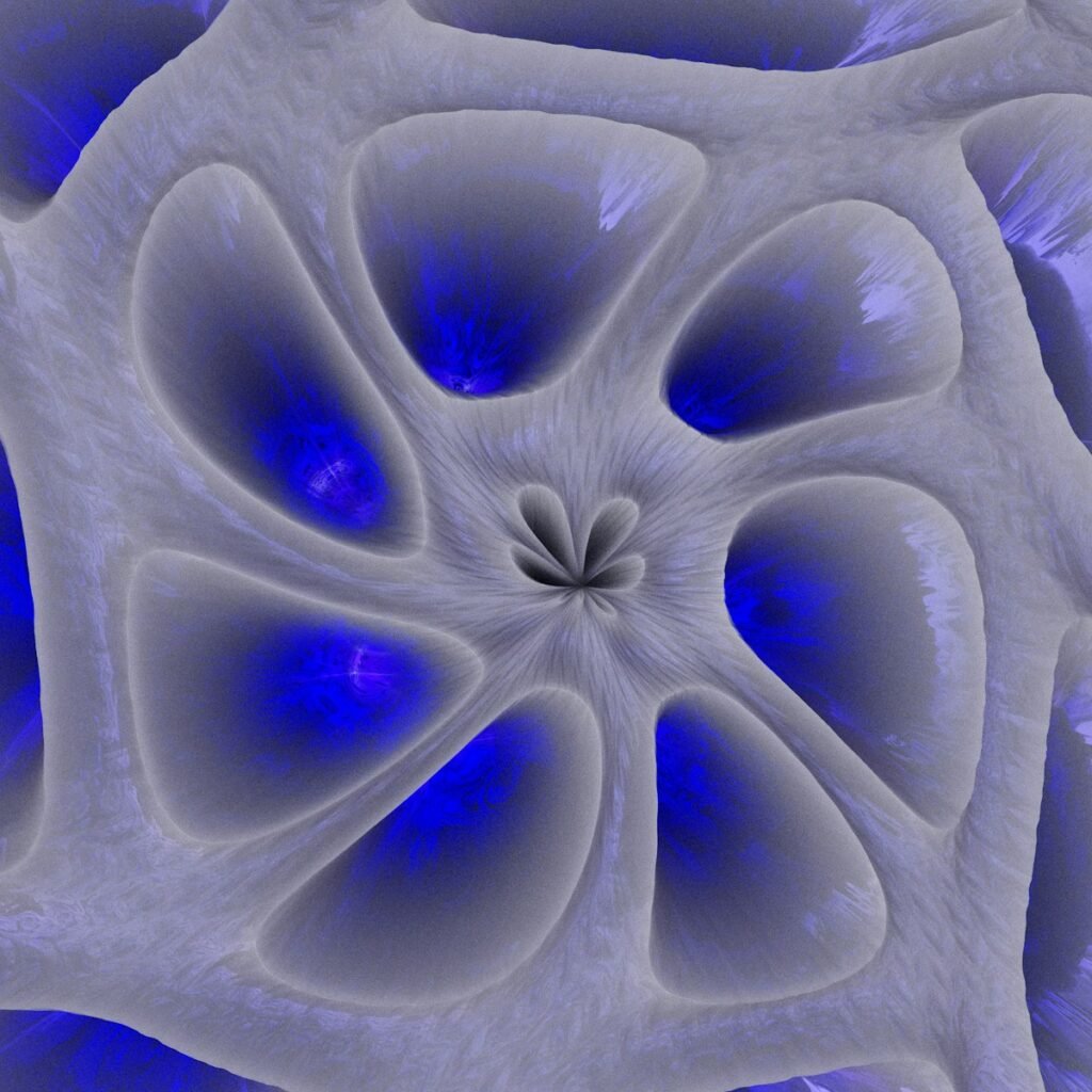 a computer generated image of a blue flower