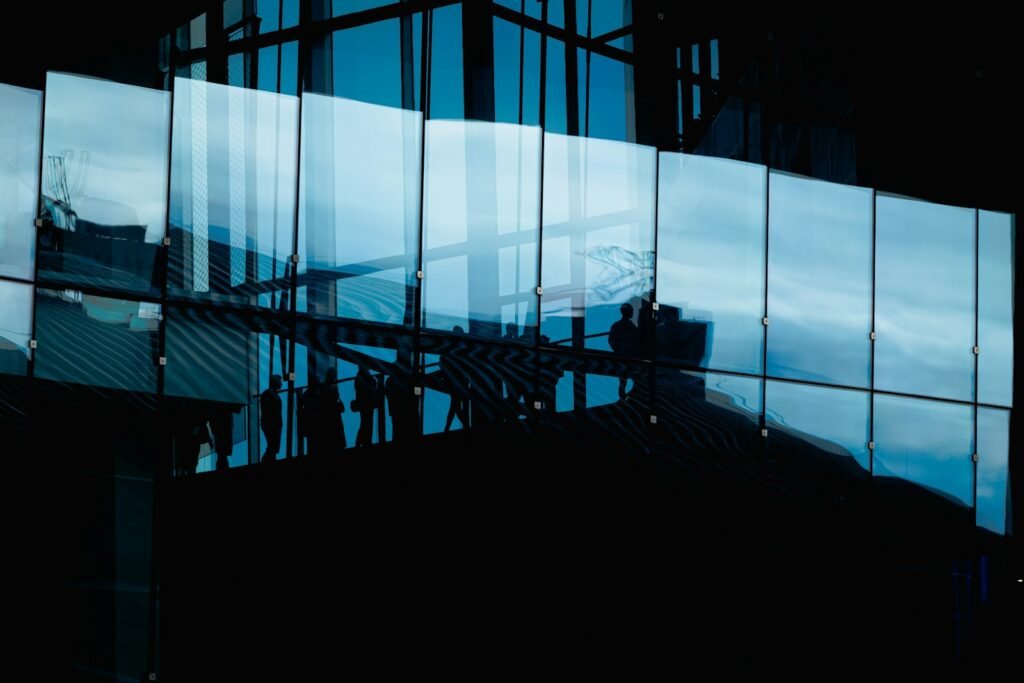 Modern building facade with glass reflections