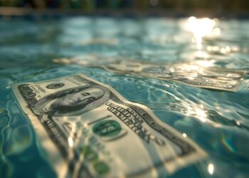 a dollar bill floating in a pool of water