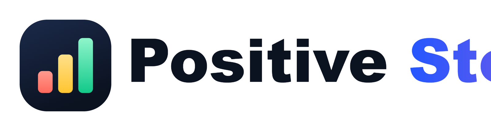 Positive Stocks logo: three rising bars in coral, gold and green beside the words Positive Stocks